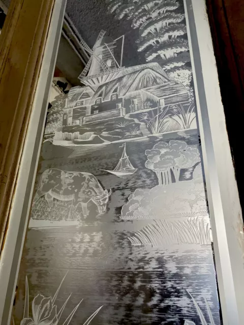 Etched Glass Door With Windmill And Birds 124x24