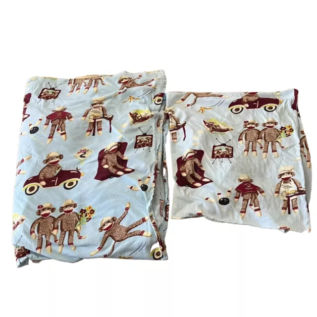 Nick And Nora Sock Monkey 100% Cotton Flat Sheet & Pillow Case 68 x 90 Flannel