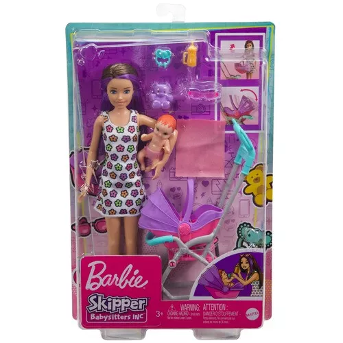 Barbie Doll Babysitter and Stroller Purple Hair & Accessories