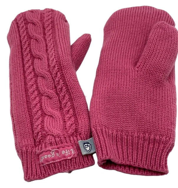 Life is Good mittens pink cable knit lined wool acrylic blend adult one size