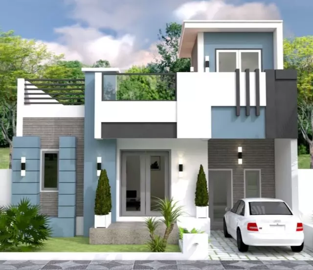 30x40 House Plan 9x12 Meter 2 Bed 2 Bath Terrace Roof PDF & A4 Hard Copy