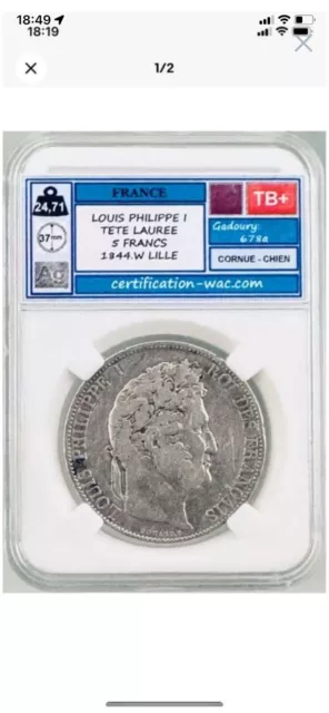 Pièce Argent 5 Francs 1844 w Louis Philipe