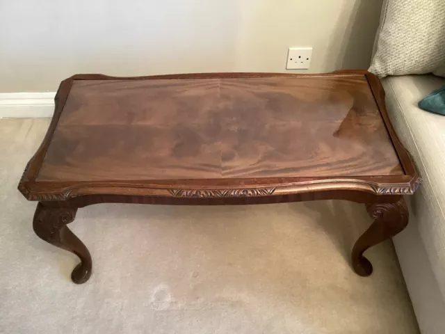 Mahogany Reproduction Glass Topped Coffee Table - Queen Anne Style