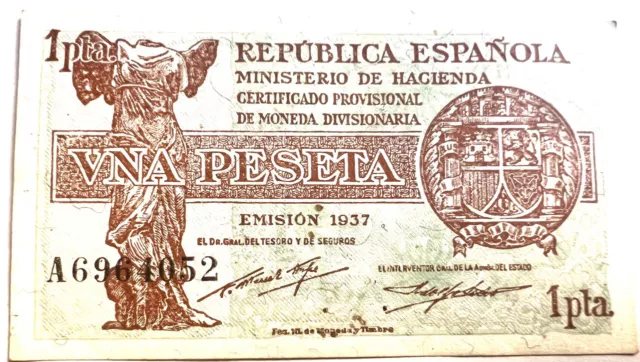 Billete Una 1 Peseta de 1937 República Española Perfecto Estado EBC