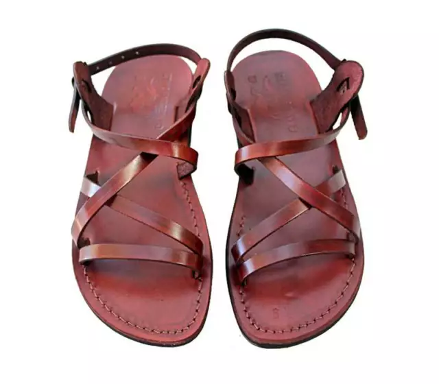 100% Leather Roman Jesus Sandals Men Strap Handmade US (5-16) EU (36-50)  Model9