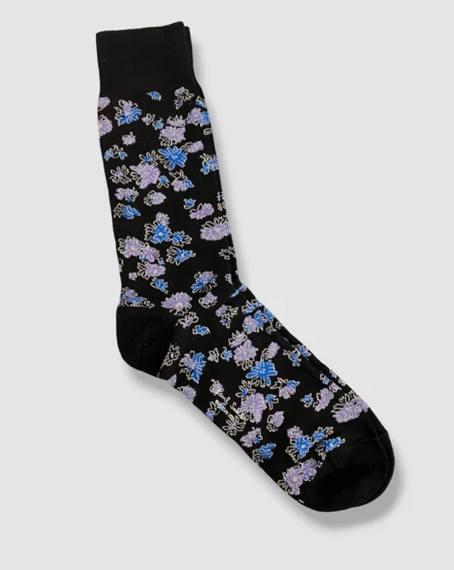 $30 Paul Smith Men 1-Pair Black Knit Logo Cotton Dress Floral Sock One Size