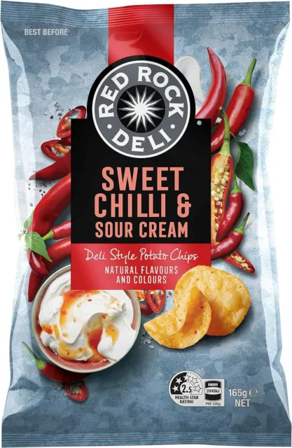 3x Red Rock Deli Sweet Chilli And Sour Cream Potato Chips 165 g