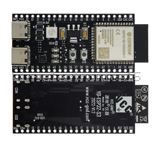 Carte Développement ESP32-S3 Dual Core – 16 Mo Flash, 8 Mo PSRAM, WiFi/Bluetooth, 2x USB-C, Idéal IoT