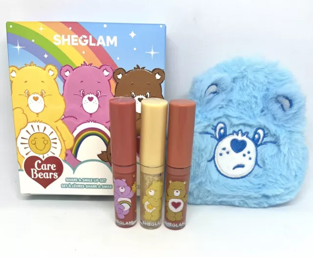 Care Bears SHARE A SMILE Lip Set Lipstick Lip Gloss Fluffy Bag Sheglam New 2