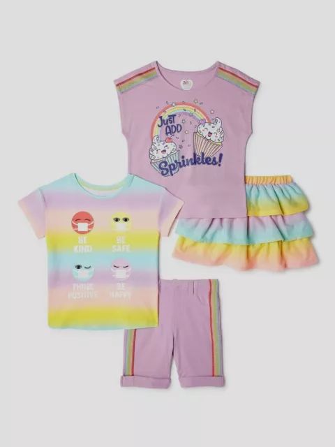 Garanimals Girls Graphic T-Shirts, Scooter & Shorts, 4-Piece Outfit Set, Size 8