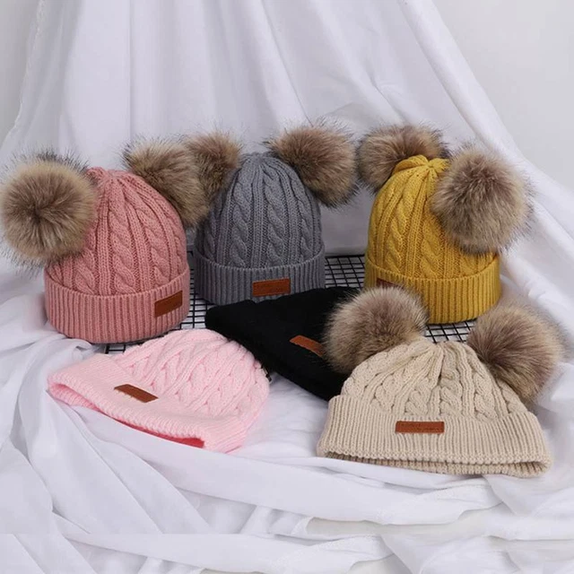 Infant Kids Baby Boy Girl Beanie Hat Cap Winter Pom Pom Warm Double Bobble Knit