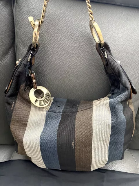 AUTH FENDI PEQUIN Striped Canvas Chef Chain Hobo Mini Handbag. RARE 399.00 PicClick UK