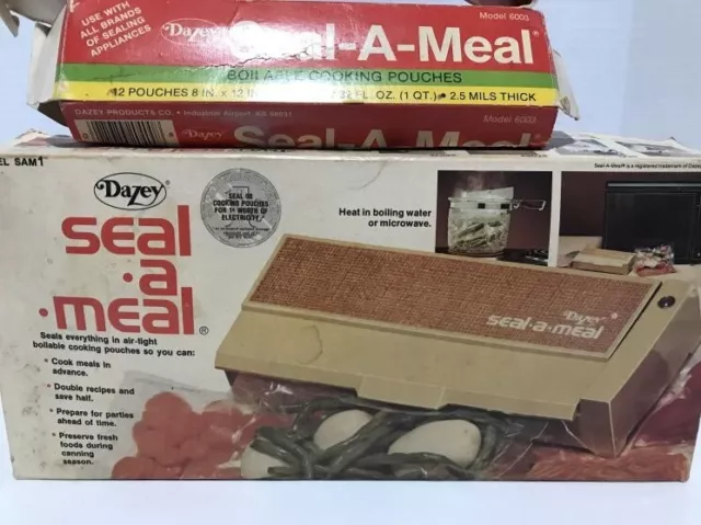 Vintage Dazey Seal A Meal Bags Boilable Cooking 12 Pouches 8 x 12 Model 6003
