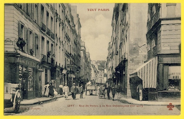 cpa rare 75 - PARIS en 1900 Rue de POITOU à la Rue DEBELLEYME Collection FLEURY