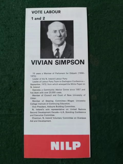 1970s Northern Ireland Labour Party Election Leaflet NI Troubles.