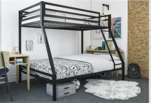 Sturdy And Solid Twin over Full Metal Bunk Bed, Black Bunkbed