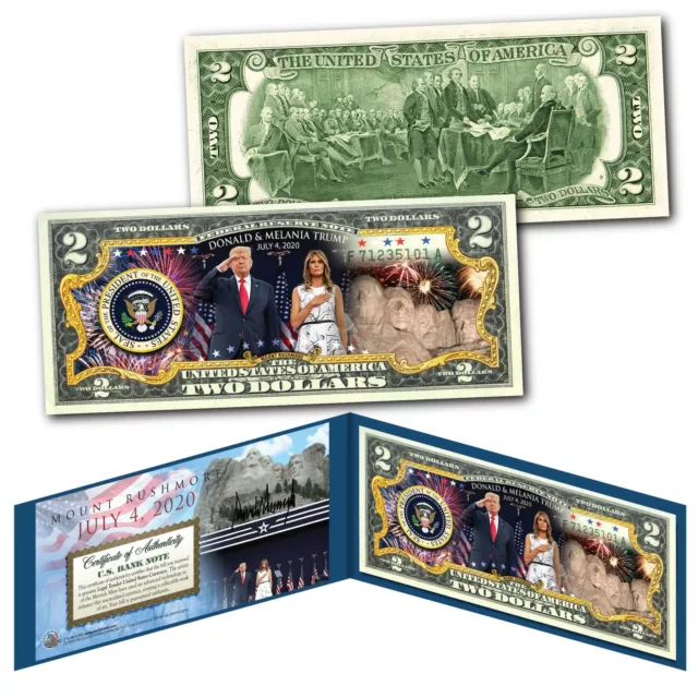 DONALD & MELANIA TRUMP MOUNT RUSHMORE JULY 4th Authentic U.S. $2 Bill