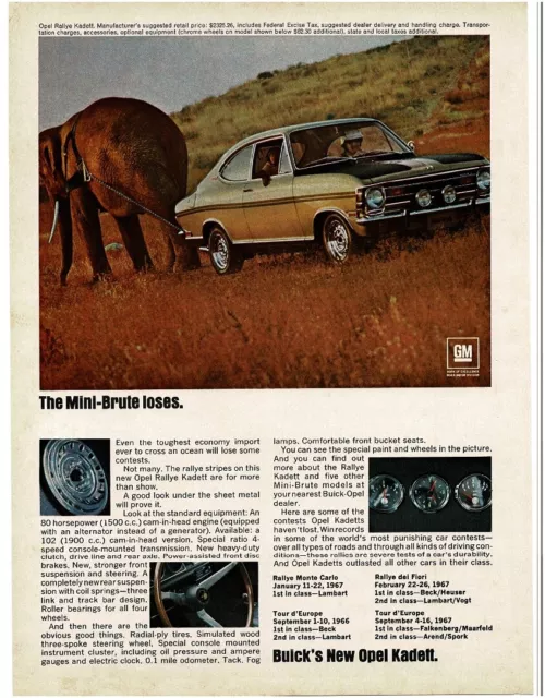 1968 BUICK Opel Ralleye Kadett 2-door Elephant Chimpanzee Vintage Print Ad