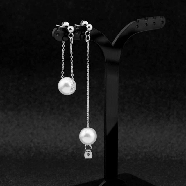 1Pair Fashion Women Stainless Steel Earrings with Imitation Pearl Pendant Dangle