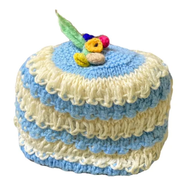 TEA COSY Small Size Hand Knitted Acrylic Pastel Stripe Knit 4 Cup 21 W x 15cm H