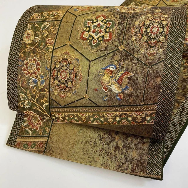 Fukuro Obi Japonais En Soie – Motif Grue – Tapisserie Murale De Luxe – Art Asiatique