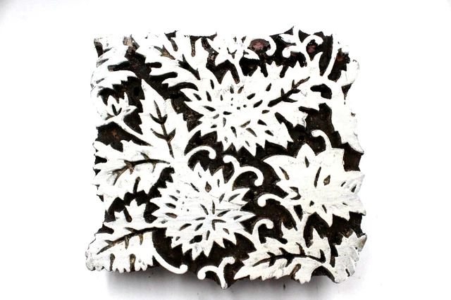 Bloque Madera Impresión Sello Floral Vintage Sellos tela Impresión Diseño...