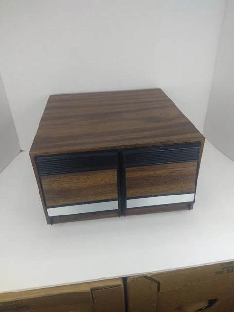 Vintage CD Holder 2 Drawers Storage Cabinet For 40 Compact Discs Faux Wood Case