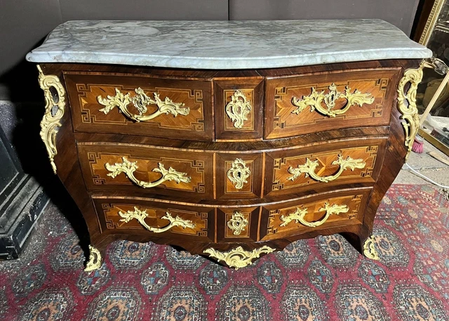ANTIQUE LOUIS XV Curved Tomb Commode Bronze Marble Drawer Storage 18th ...