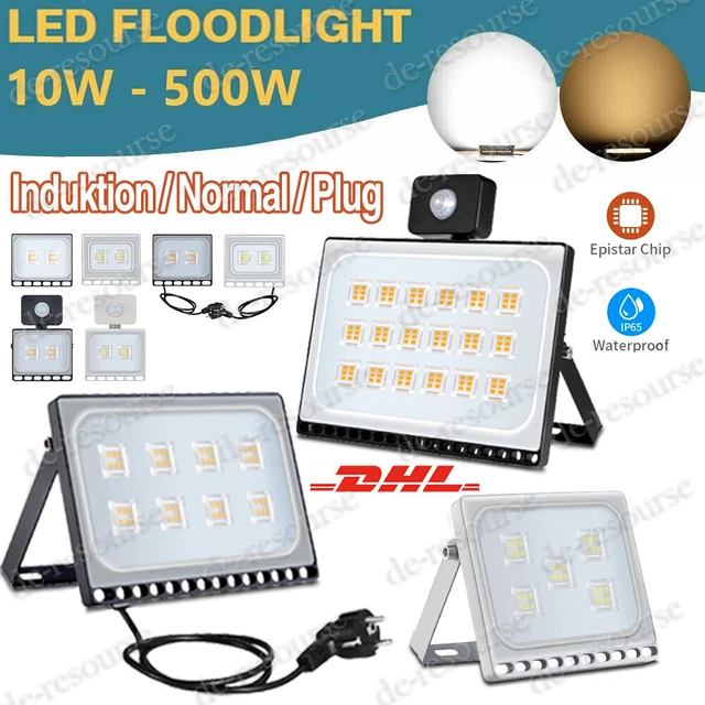 LED Fluter mit Bewegungsmelder Stecker Außen Strahler Scheinwerfer Lampe IP65