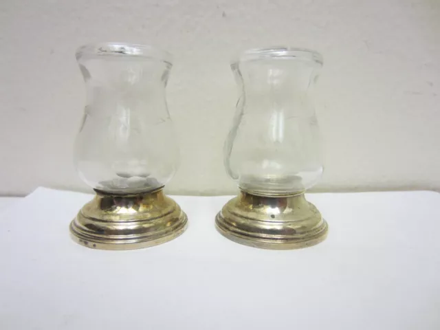 2  Vintage Glass and Sterling Silver Salt Shaker; Alvin s270 2.5" Tall