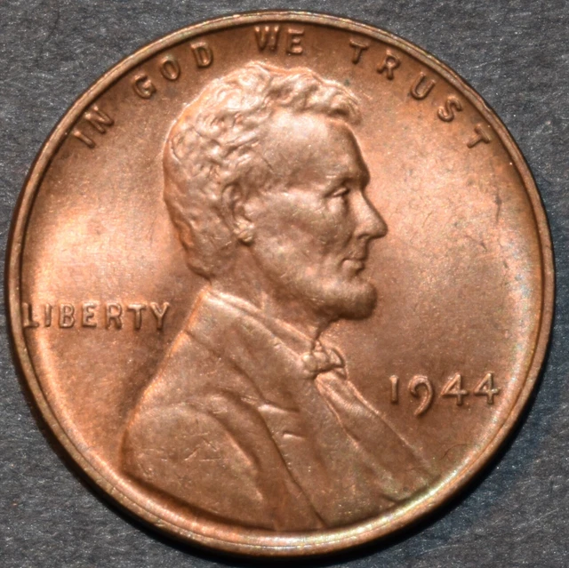 1944 P Lincoln Wheat Cent Choice Brilliant Uncirculated BU Toning Penny - 15Z