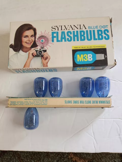 Caja de 5 bombillas Sylvania Blue Dot 1970 sin usar M3B ¡caja abierta!