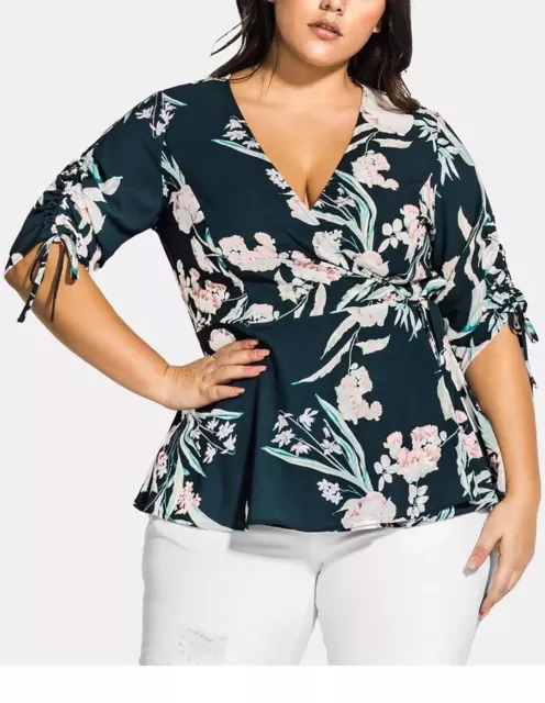 City Chic Women's Trendy Plus Size Fresh Fields Top  Blue Size XS-14