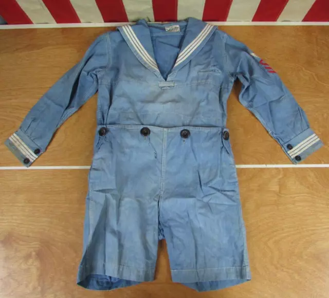 Vintage 1920s Jack Tar Togs Chambray Boys Sailor Navy Suit Childs Outfit Antique