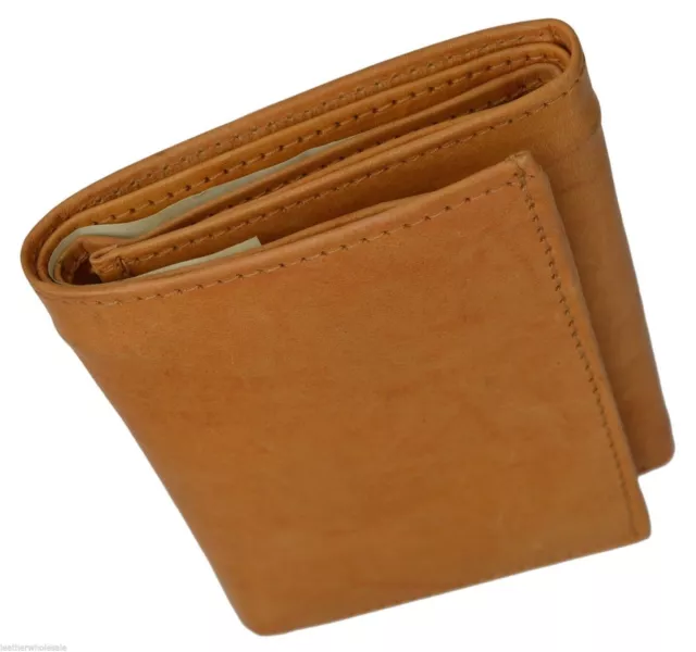 Tan RFID Blocking Mens Genuine Leather Trifold Wallet ID Card Center Flap Holder