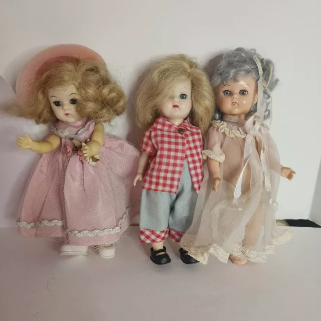 Vintage 8" Ginger Ginny Type Walker Dolls Lot of 3 w/Outfits Some TLC