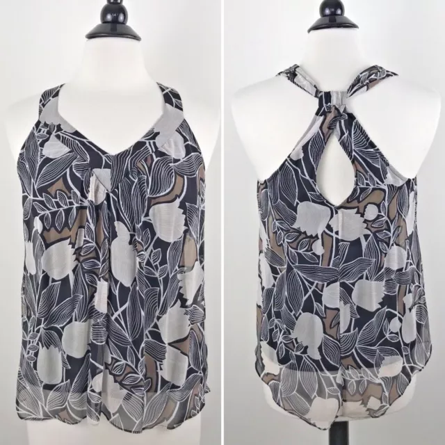 Ella Moss Relaxed Blossom Print Silk Racerback Top XS X-SMALL V-neck Tank Blouse