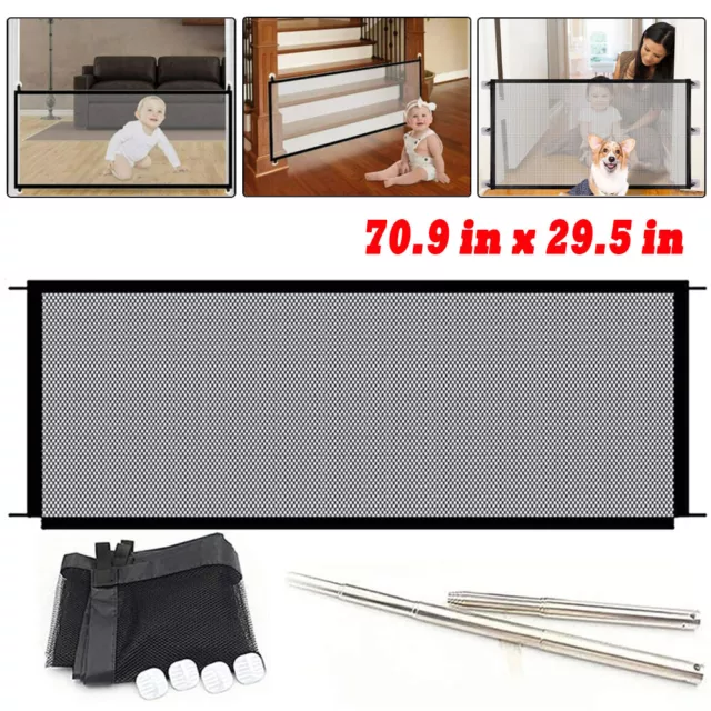 Retractable Safety Mesh Gate Indoor Baby Pet Cat Dog Net Fence Doorway Stairs