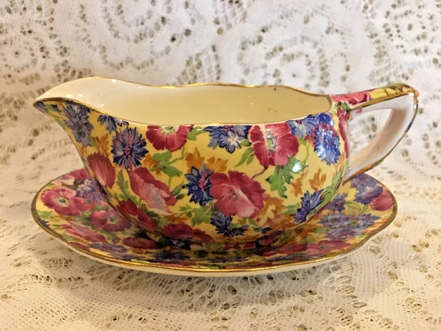 VTG Royal Winton Grimwades 'ROYALTY' CHINTZ Gravy Boat & Underplate - 1930's
