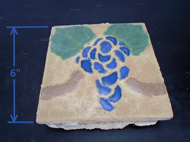 VERY RARE - Grueby Tile - (4 COLOR) w/BLUE GRAPES - 6x6 - VERY NICE FACE
