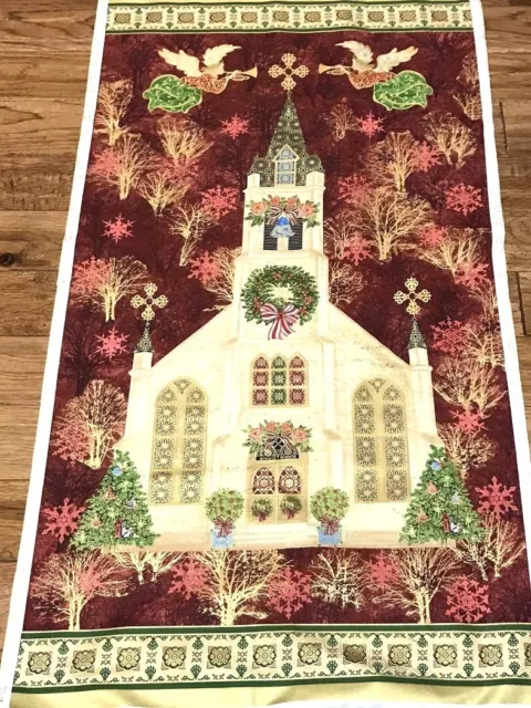 Christmas Midnight Mass CATHEDRAL ANGELS w gold metallic quilters Fabric Panel