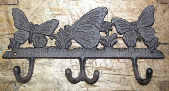 Cast Iron VICTORIAN Style BUTTERFLY Towel Coat Hooks Hat Hook Key Rack Rustic