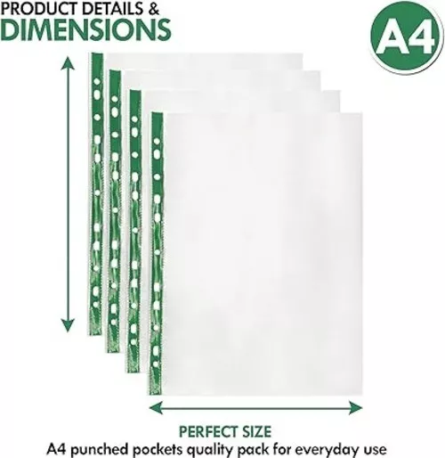 A4 90 Micron Clear Plastic Punched Pockets Filing Wallets Folders (50-500 Packs) 3