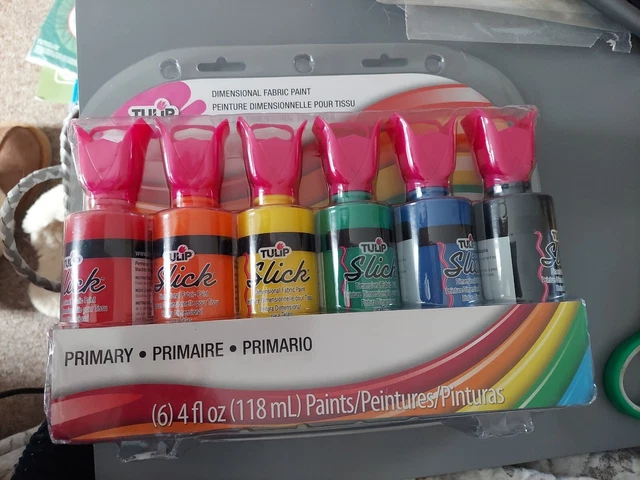 PINTURA DE TELA DE TULIPÁN - Paquete de 6 Colores Primarios Resbaladizos botellas de 4 oz - NUEVO - Envío Gratuito