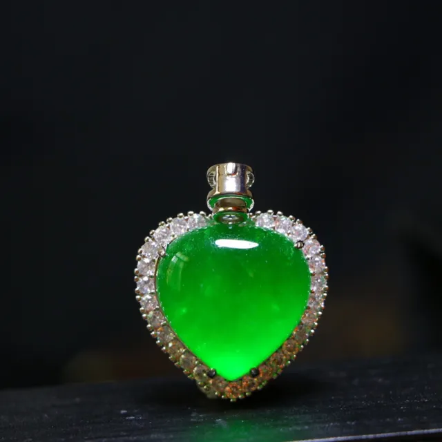 Perfect High Ice Chinese Green Jade Precision Carved Love Shape Pendant c78