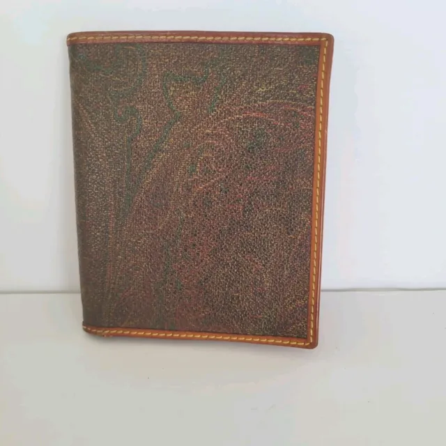 Etro Vintage Unisex Paisley Bifold Card ID Wallet Pouch Medium Brown Leather