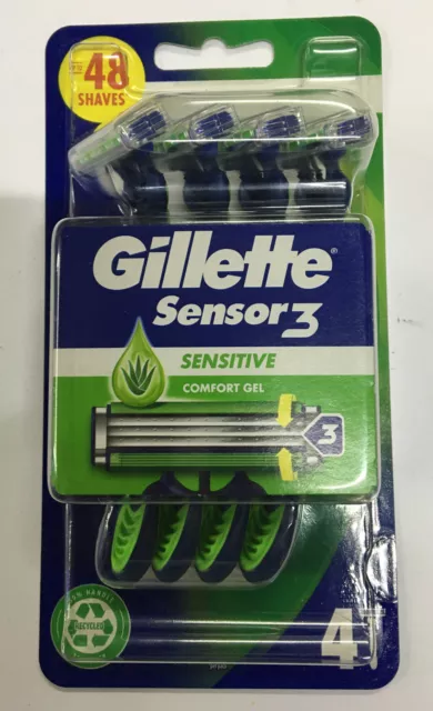 #Gillette Sensor 3 empfindliche Einweg-Rasierer 4 Stück bis 48 Rasuren frei P&P