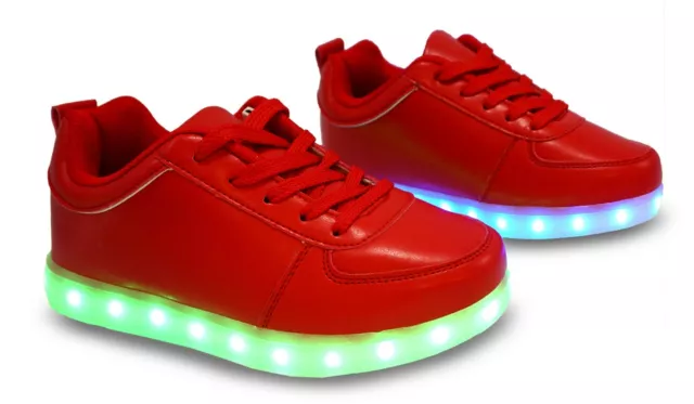 LED Light-Up Low Top Sneakers Lace-Up Red Silver White Black Shoes