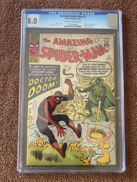 Amazing Spider-Man #5 -CGC 8.0 -Off White to White Pages -Marvel 1963 -Dr. Doom