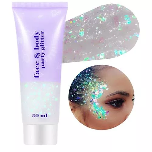 Clear White Body Glitter,Concert Outfit Holographic Face Glitter,Mermaid Glit...